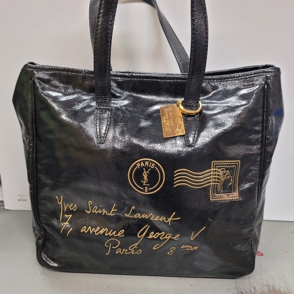Yves Saint Laurent YSL Tote Bag Y-Mail Patent Leather Black also RARE keyring - Picture 4 of 16